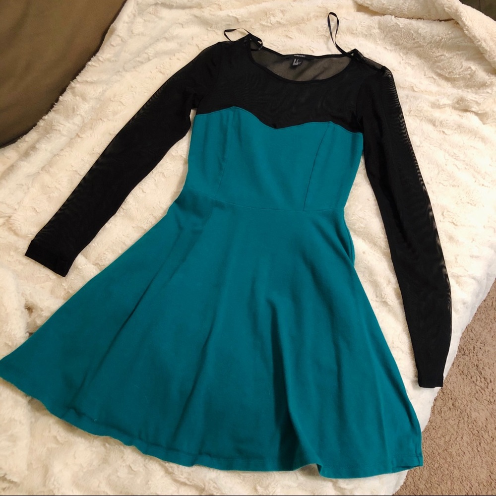 🌸 Forever 21 Sheer Mesh Fit & Flare Skater Dress